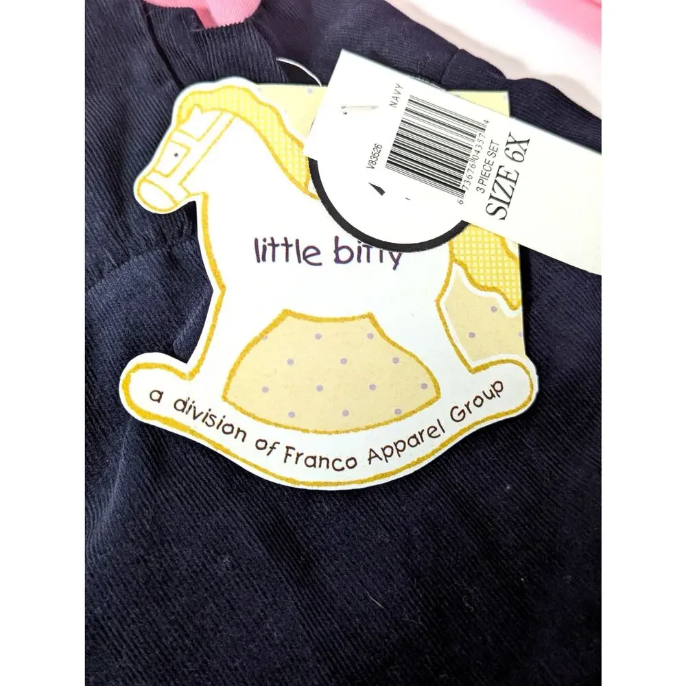NWT Little Bitty Navy Corduroy Jumper Dress Pink Top and Hat Set | Girls 6X
